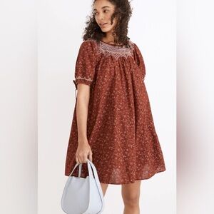 Madewell Embroidered Puff-Sleeve Babydoll Dress in Dotted Vines